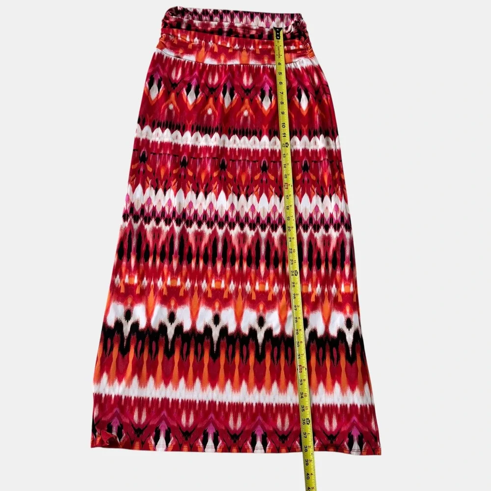 VTG ALYX Ikat Geometric Print Maxi Skirt Womens Red Pink Sz Medium Y2K USA‎ made